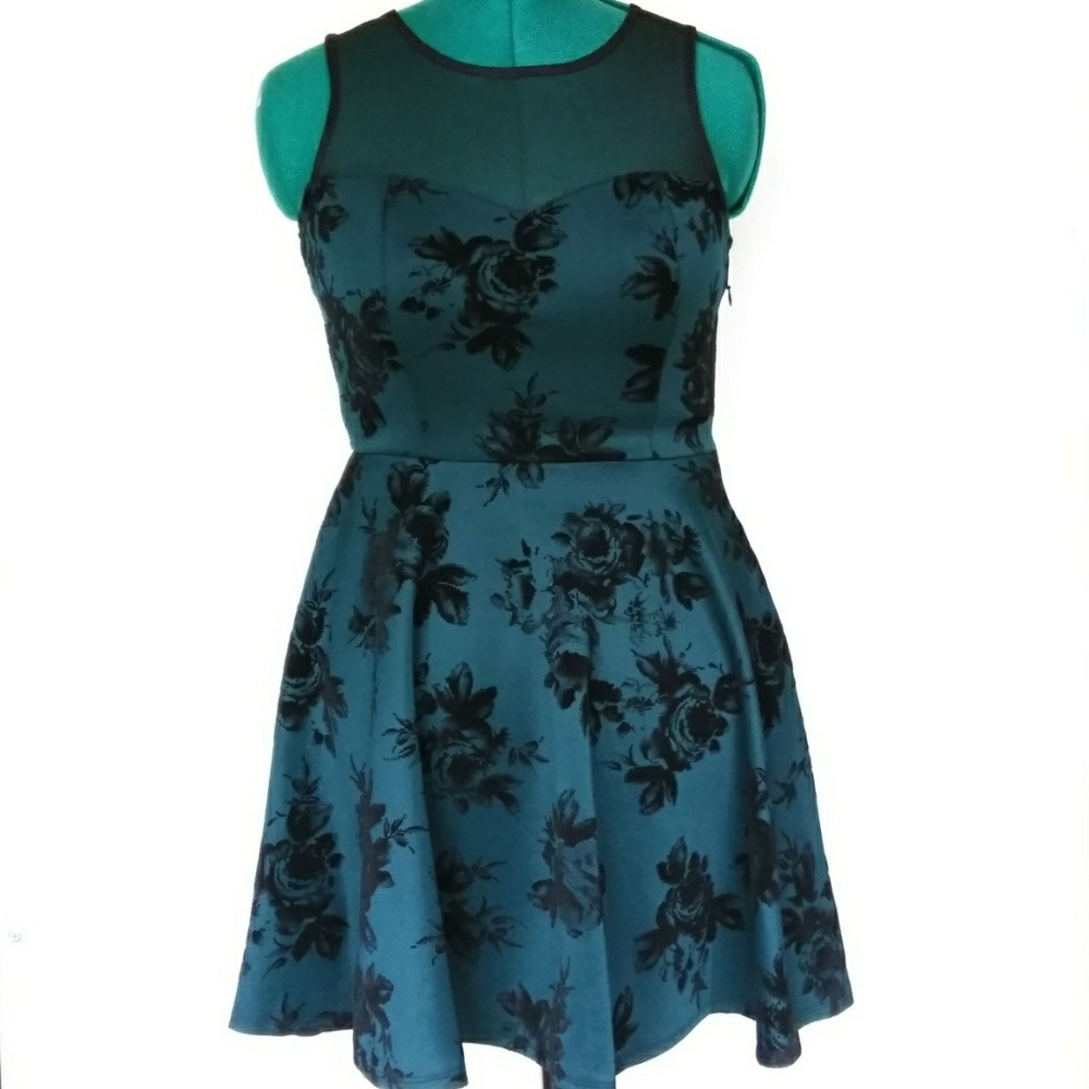 Emerald Floral Mesh Top Dress